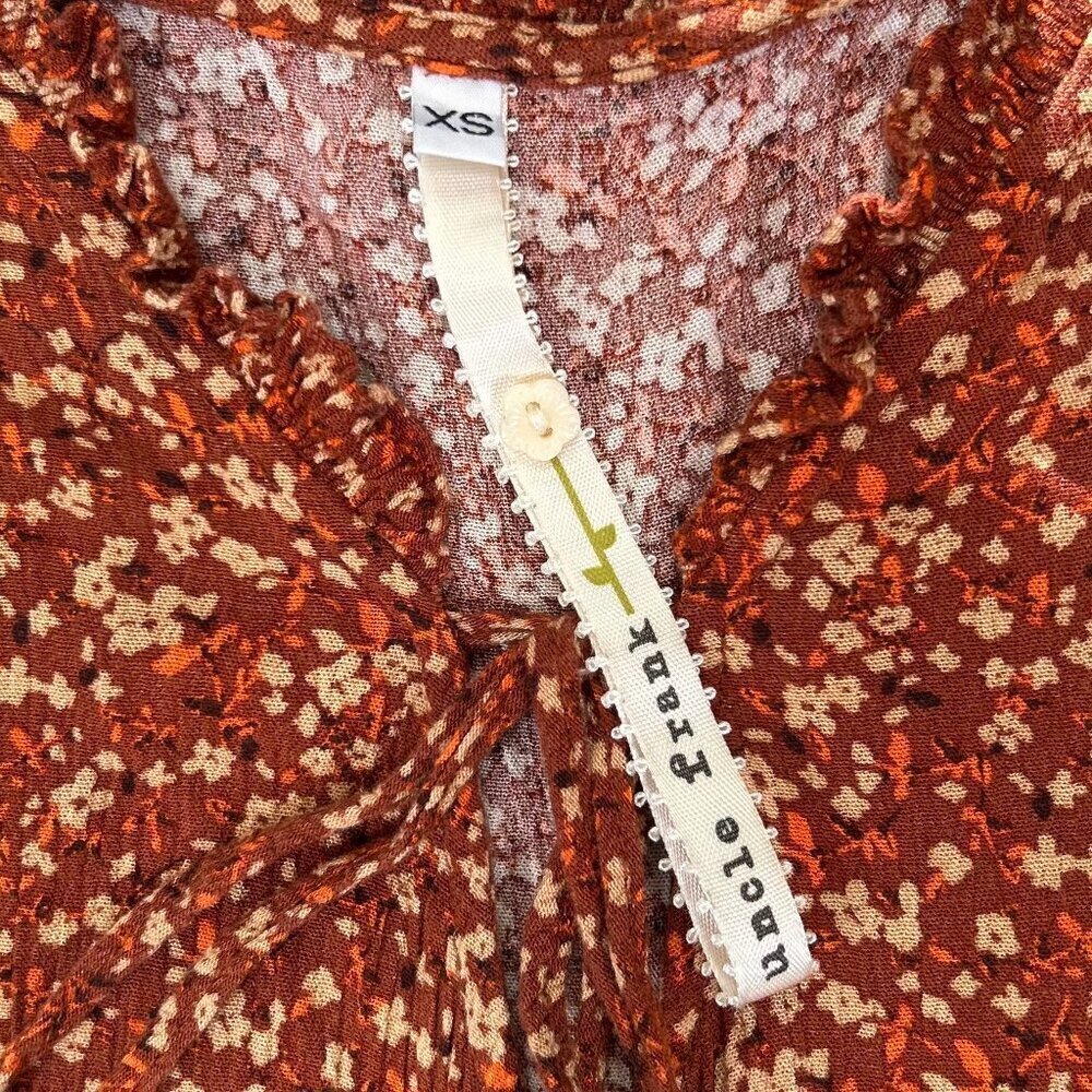 Anthropologie Uncle Frank Tiered Ditsy Floral Boho Dress XS Tassel Ruffle Cottag - Picture 4 of 5